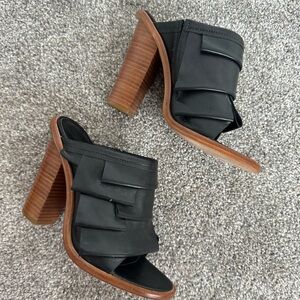 Stylish Black Leather Women's Heels | block heel Mules